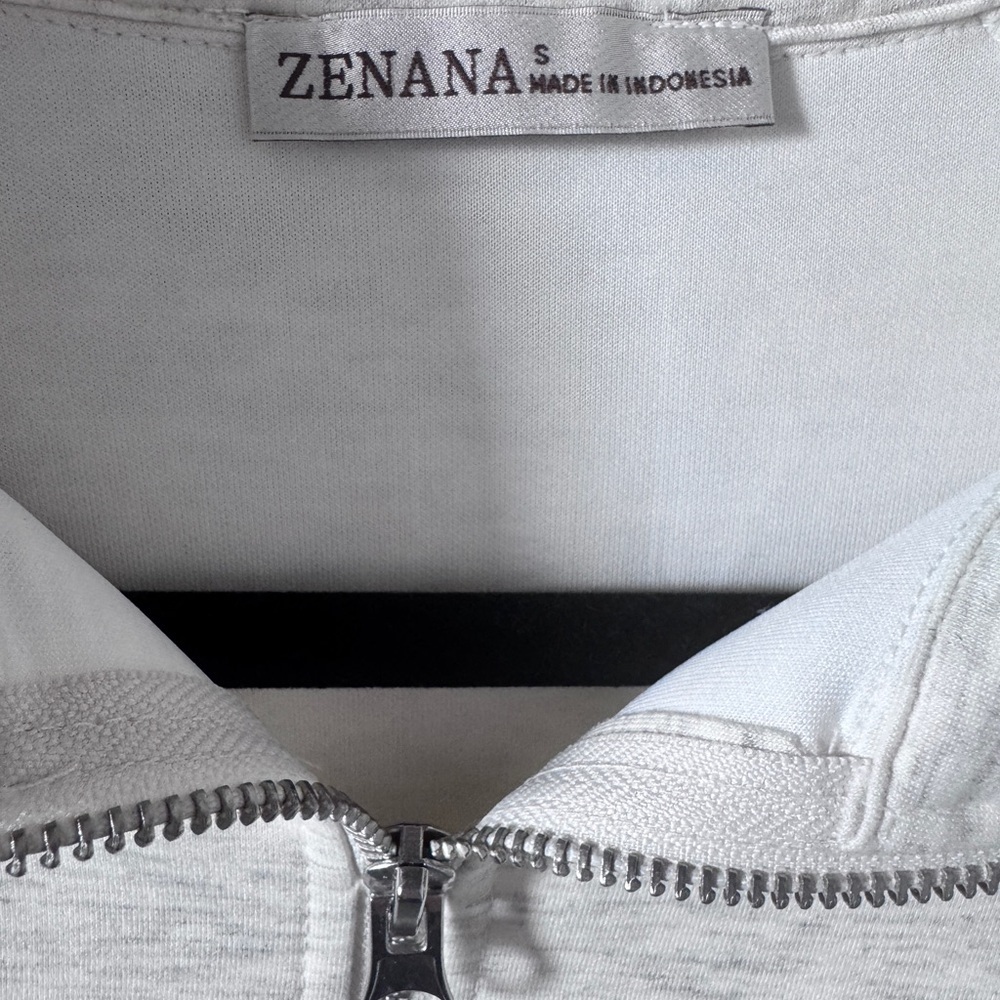 NWOT-Zenana Outfitters Heathered Cream Half-Zip Sweatshirt & Joggers Set-Small - Picture 3 of 7